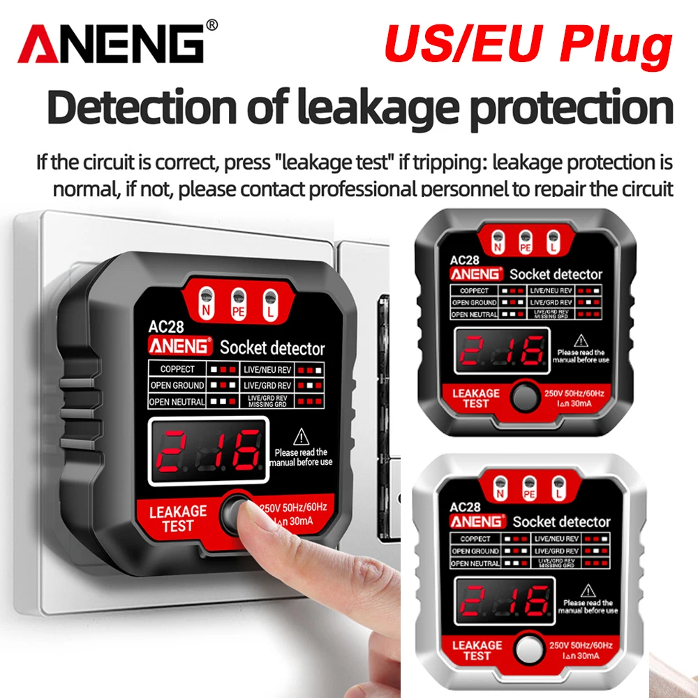 Aneng Ac28 Тестер Розеток Цифровой Дисплей Полярность Тест Фазового Напряжения