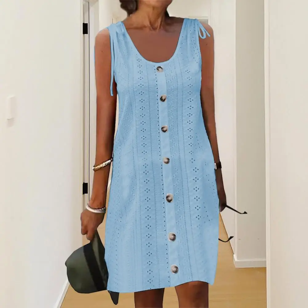 

Женское платье средней длины, Стильное однотонное платье на бретельках, женское платье с дышащей шнуровкой, женская одежда