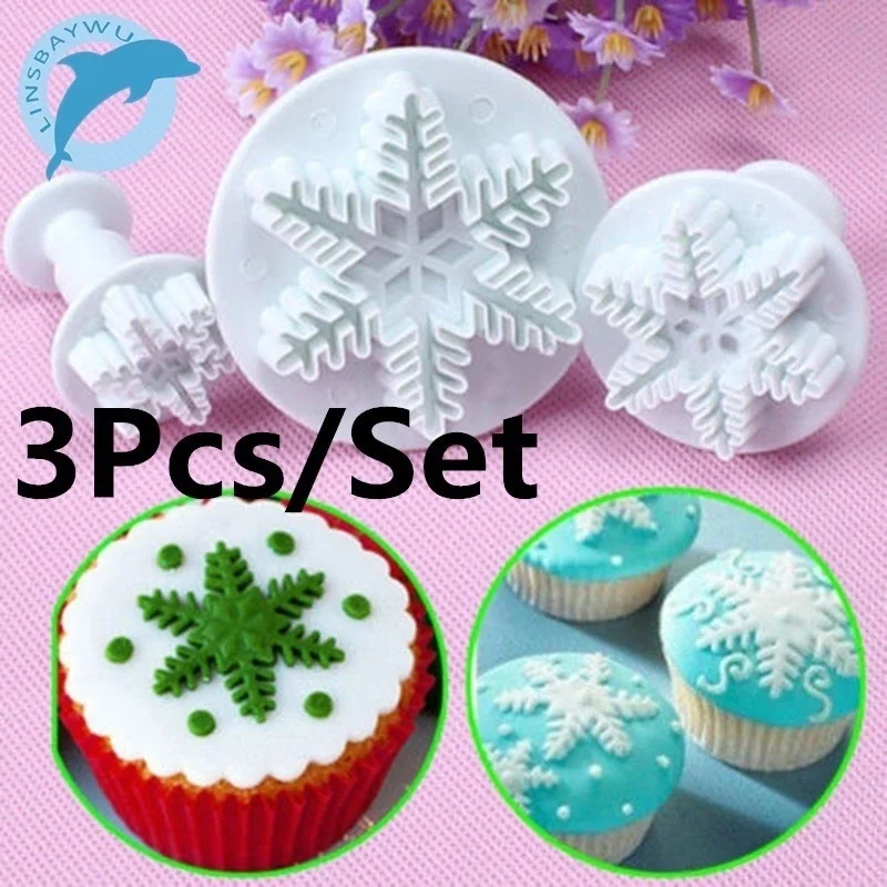 

3Pcs Snowflake Cake Decorating Fondant Plunger Cutters Mold Mould Cookies Tools