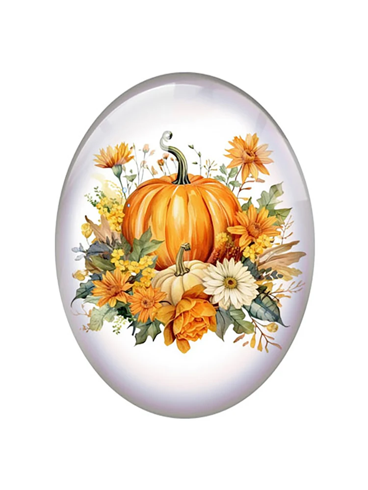 10 шт./лот осень День благодарения Тыква Цветок Овальный фото стекло кабошон с