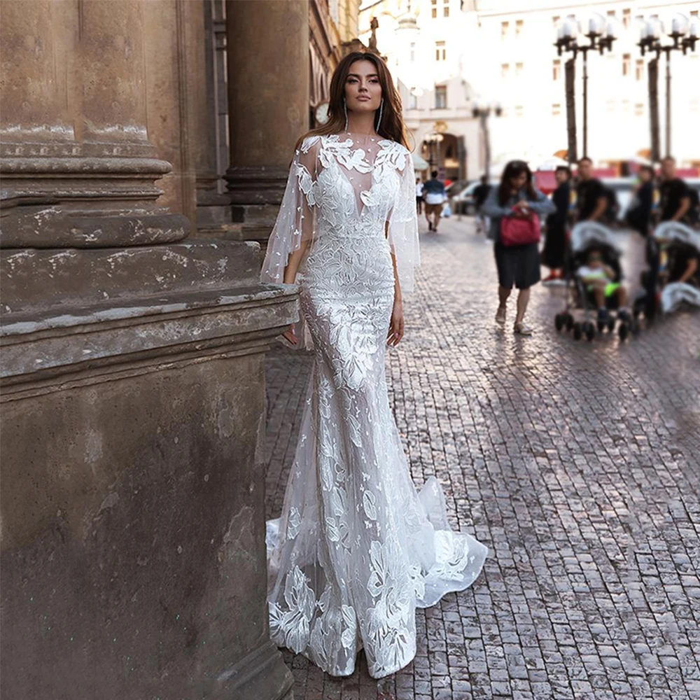 

Mermaid Wedding Dress For Bride 2022 Spaghetti Straps V-Neck Backless Bridal Gown Vintage Lace Appliques Boho Vestido De Noiva