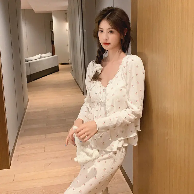 Женский пижамный комплект из 3 предметов с цветочным принтом | Женская одежда