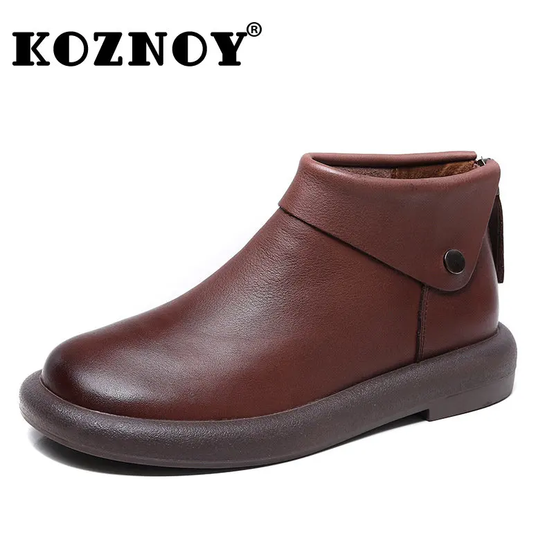 

Koznoy 3cm Natural Genuine Leather Spring Autumn Flats ZIP Women Booties Moccasins Females Chimney Mid Calf Boots Comfy Shoes