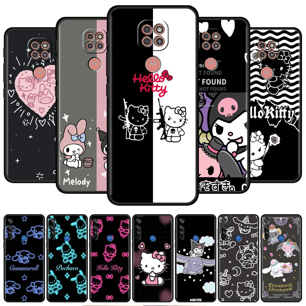 

Kuromi Melody Cartoon Case Cover for Motorola Moto G200 G30 G60 G22 G51 G9 Play G8 Power One Fusion Plus Edge 20 Black Fundas