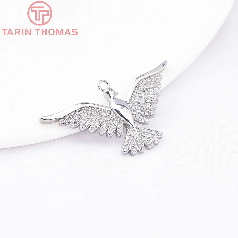 2 шт. латунные подвески в форме гуся с цирконом 24 к