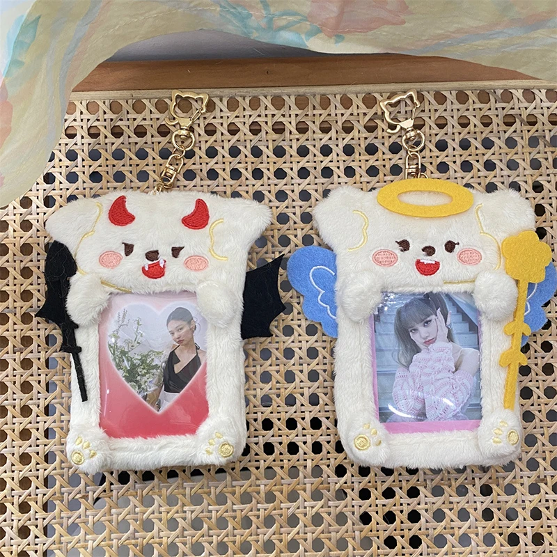 

New Arrival Kawaii Angel Demon Dog Card Holder Plush Photo Holder Photo Bus Card Protective Cover Case Bag Pendant Stationery