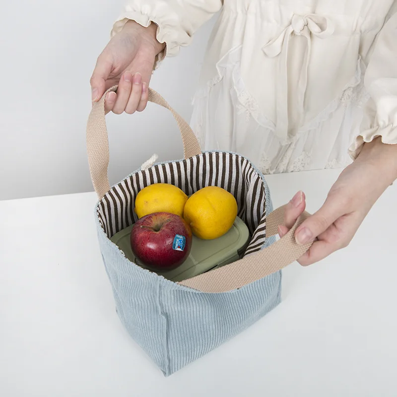 

Lunch Bags for Women Corduroy Canvas Lunch Box Picnic Tote Bag Cotton Cloth Small Handbag Dinner Container Food Storage Lonchera