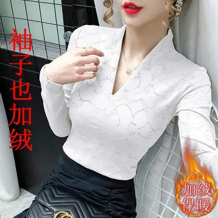 Женская кружевная блузка с V-образным вырезом и длинным рукавом | одежда