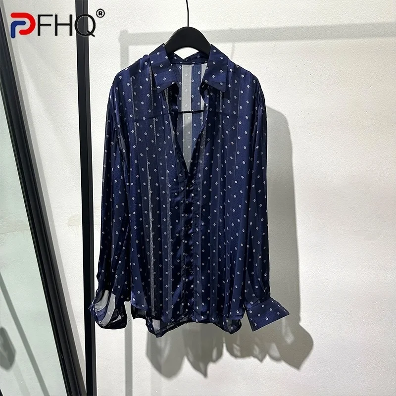 

PFHQ Autumn Men's Transparent Lightweight Tops Fitting Long Sleeved Print Breathable Comfortable Art High Quality Shirts 21Z1171
