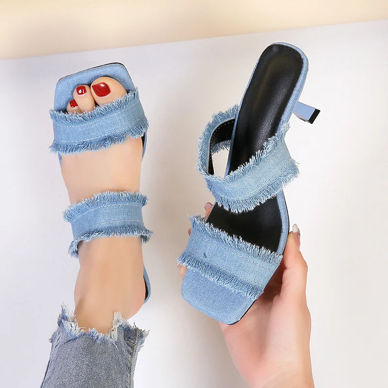 

Women's Sandals Brand High Heels Women Slippers Open Toe Sandals Shoes Fashion Dress Party Slides Pumps Femme 2023 New