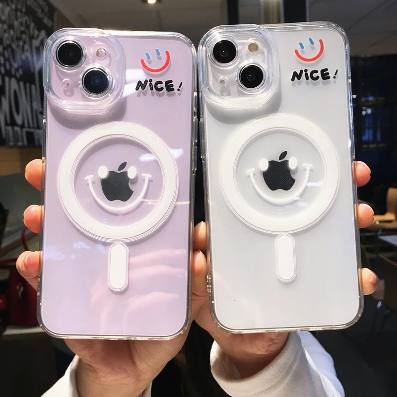 

Cute Cartoon Smile Magnetic Magsafe For iPhone 14 Pro Max 13 12 11 14 Plus Wireless Charging Clear Soft TPU Shockproof Cover
