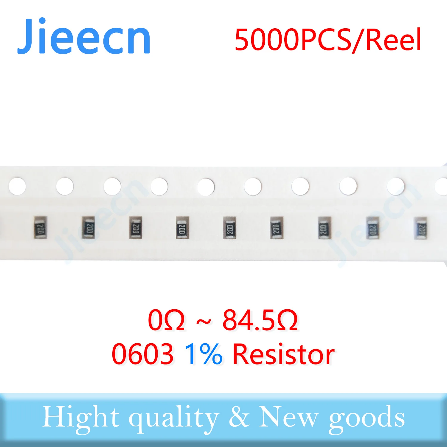 Jieecn 5000 шт. 0603 F 1% резистор SMD 0R-84.5R 1/10 Вт 0 1R 1.1 4.99R 9.76R 10R 20R 30R 42R 51R 62R 68R 75R 82R 49.9R Ом 1608