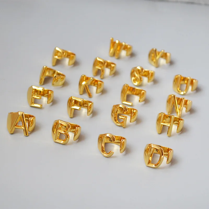 

Fashion Trendy Gold Color Knuckels Hand 26 Letter Resizable Rings for Women Jewelry Men Unisex Party Lovers' Anniversary Couple