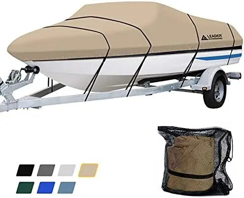 

Dyed Waterproof Trailerable Runabout Boat Cover Fit V-Hull Tri-Hull Fishing Ski Pro-Style Bass Boats, Full Size Throw bag kayak