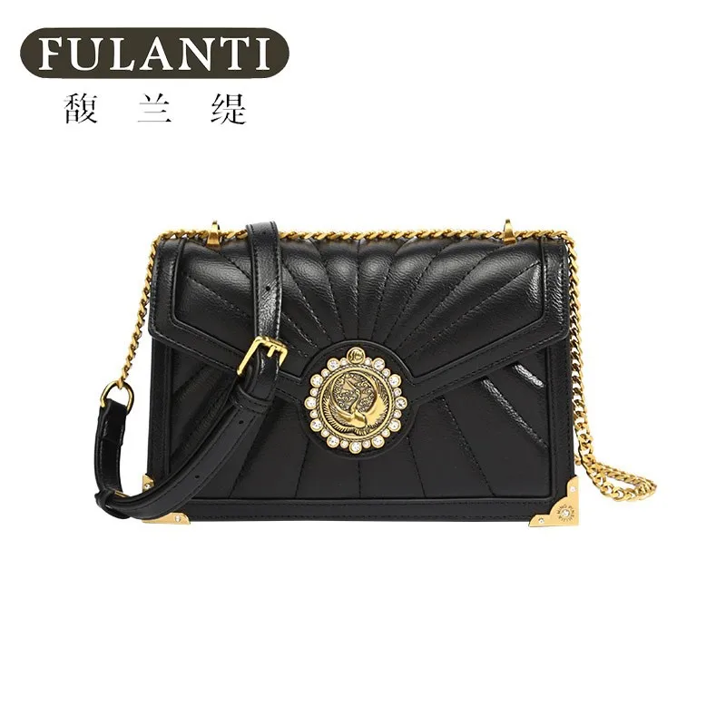 

FULANTI female handbag Ringer chain small square bag women's new all-match senior sense leather one shoulder oblique span bag