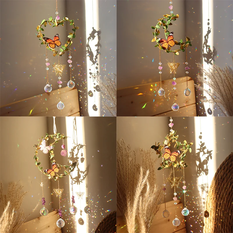 

Ловец Солнца в виде бабочки, хрустальные ветронепроницаемые колокольчики, Женский Ловец Солнца из натурального хрусталя, подвесной подарок для автомобиля в помещении