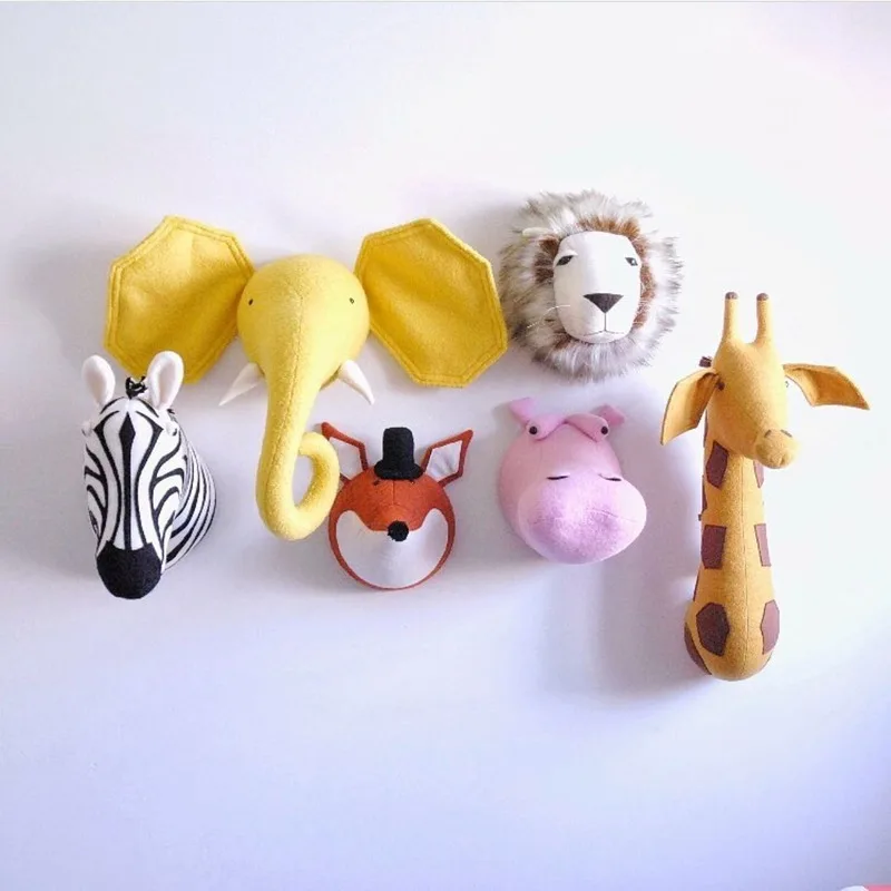 Cute Animal Head Wall Mount Zebra/Elephant/Giraffe Stuffed Toys Children Kids Room Wall Hanging Decoration Birthday Xmas Gifts