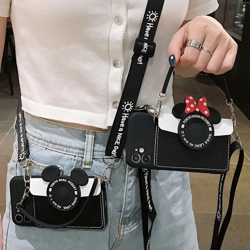 

Disney 2 In 1 Card Holder Coin Purse Messenger Bag Lanyard Soft Phone Case for IPhone 13 12 Pro Max MiNi 11 14 XS XR X 7 8 Plus