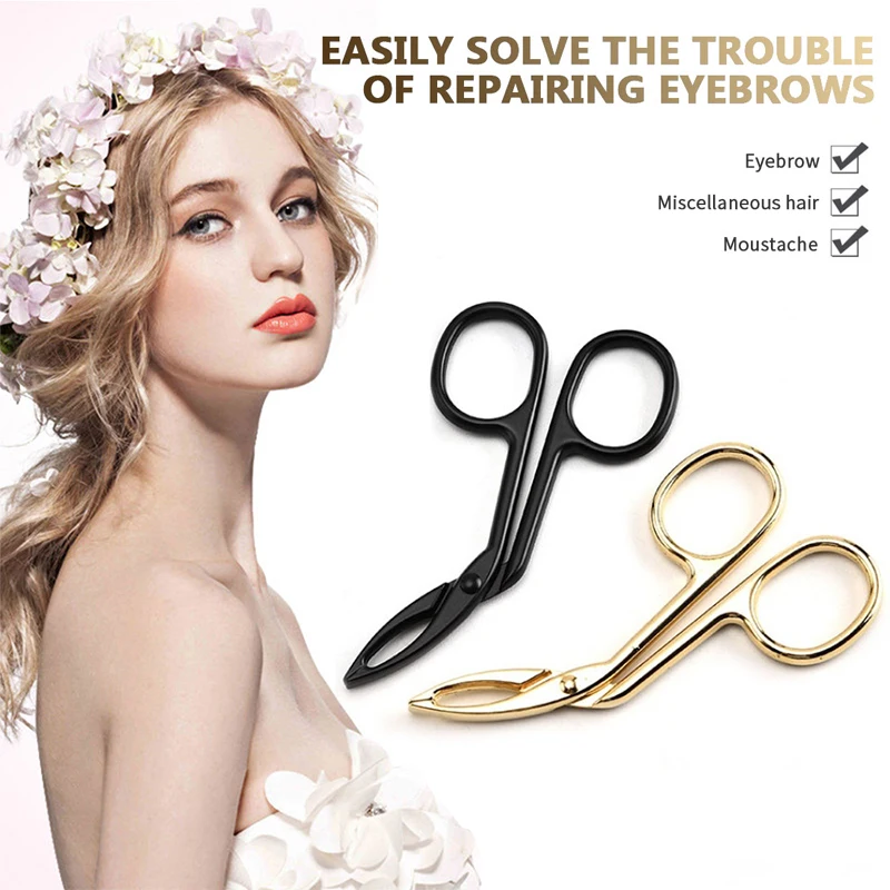 

Hot 1pc Black/Gold Stainless Steel Eyebrow Tweezers Face Hair Removal Durable Makeup Tools Brow Scissors Trimmer Clipper TSLM1