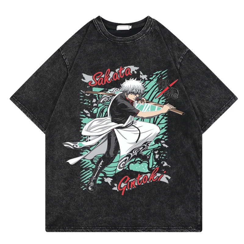 

Футболка Gintama мужская с японским аниме принтом, топ с принтом в стиле Харадзюку, уличная одежда унисекс с коротким рукавом