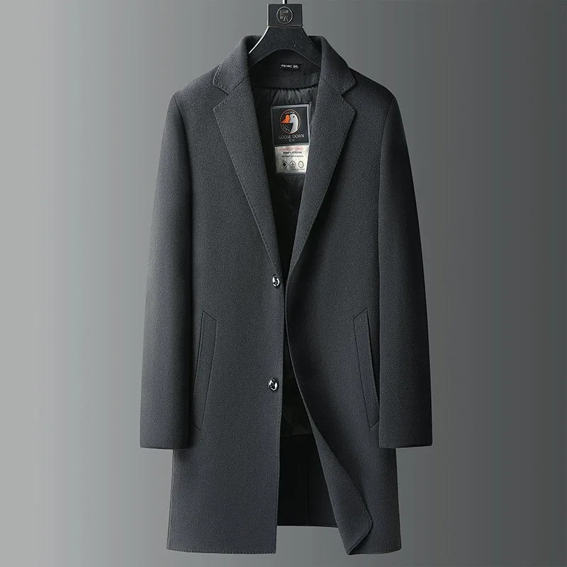 

New Arrival Fashion Men's Woolen Coat Goose Down detachable Liner Medium Long Reversible Plus Size 3XL 4XL 5XL 6XL 7XL 8XL