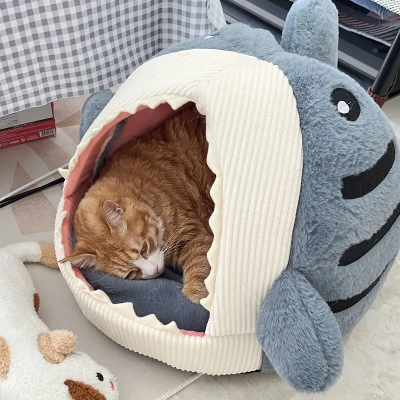 

Cat Bed Semi-enclosed Warm Pet Beds Big Mouth Shark Dog Kennel Kittens Basket Cushion Cat House Tent Puppy Cave Cats Accessories