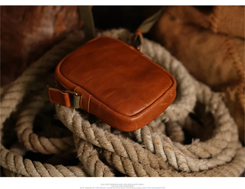 Simple casual natural genuine leather men's mini shoulder bag casual weekend retro cowhide daily light small phone messenger bag