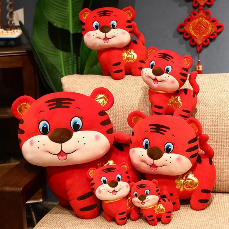

Новый год 2022, Счастливый тигр со стоячим планшетом, милый талисман Fu Tiger, домашний декор для кровати, плюшевая кукла, набивная для детей