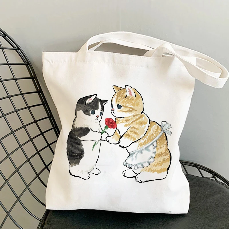 

Shoulder Tote Bag Shoppers Bags Large Capacity Handbags summer Korean Style Cat vintage cute Cartoon Art Painting Handbags