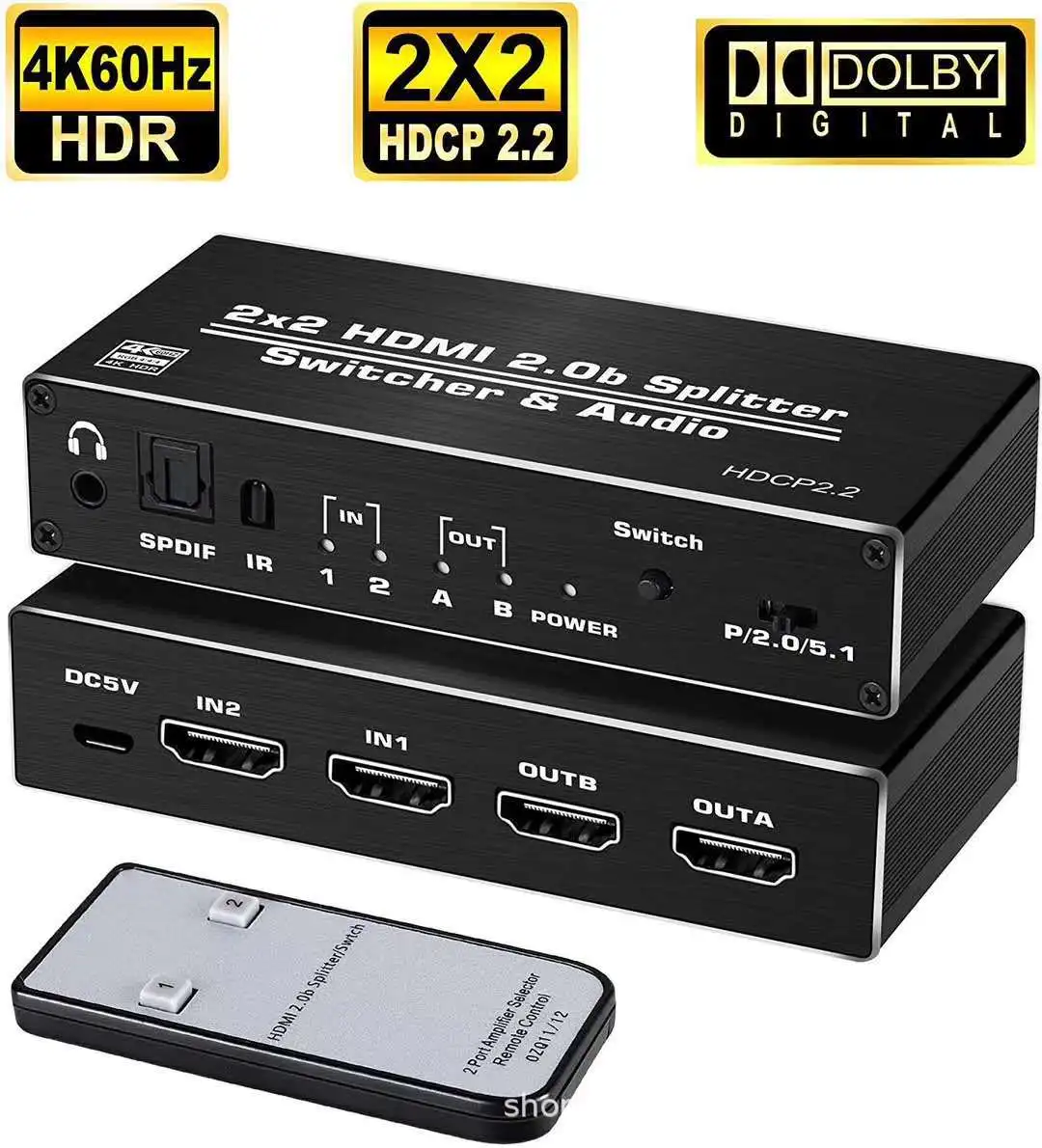 HDMI Switch Matrix 4K HDMI-compatible Matrix Switcher 2x2 Adapter 1080P 3D Switcher 2 In 2 Out for PS4/PS3 TV Box enlarge