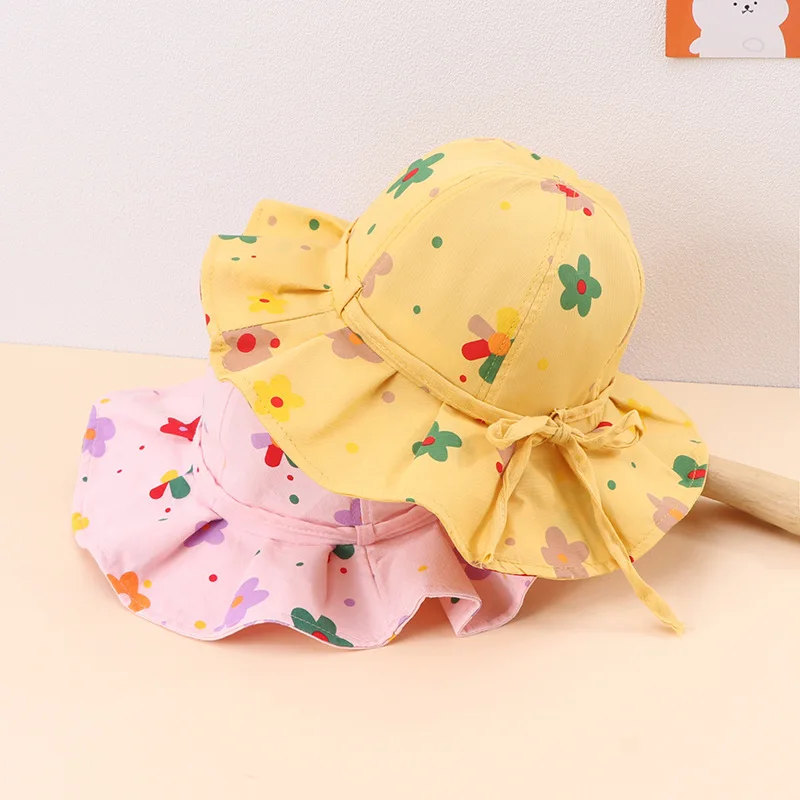 

Baby Sunshade Hat Cute Print Bowknot Kids Girl Sun Bucket Hats Spring Summer Outdoor Children Intant Toddler Panama Beach Cap