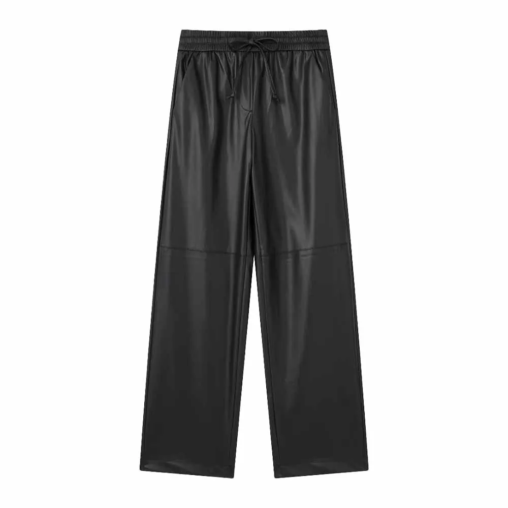 

Брюки TRAF женские из искусственной кожи, модные элегантные штаны для бега с эластичным завышенным поясом, Осень-зима 8372/387