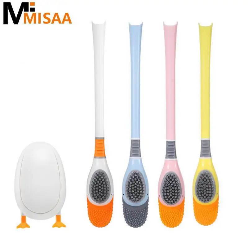 

Breathable Toilet Brush Water Leak Proof With Base Silicone Wc Flat Head Flexible Soft Bristles Brush Diving Duck Bathroom Tools