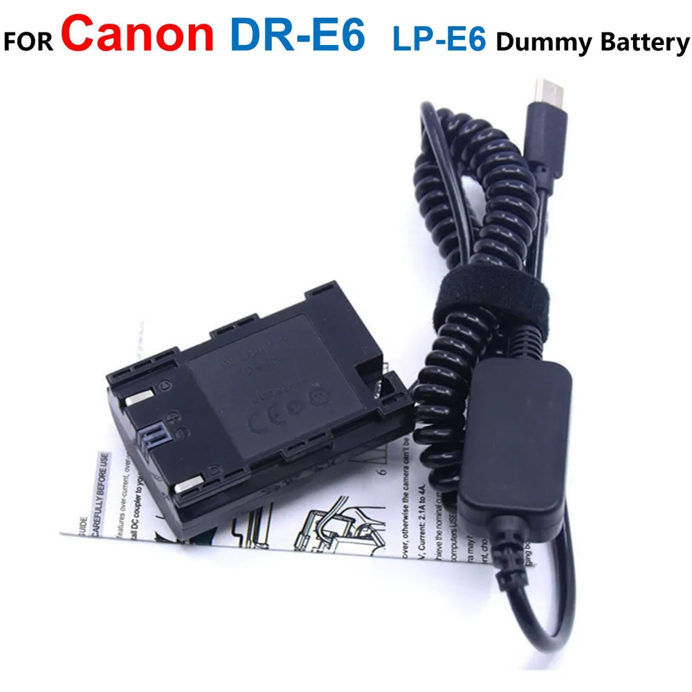 

DR-E6 LP-E6N Dummy Battery USB C Power Bank Charger PD Atapter Cable For Canon EOS 5DII 5DS R 5D3 5D4 7D 60Da 70D 80D 90D R5 R6