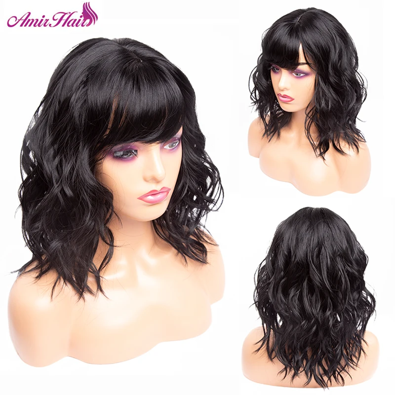 

Afro Black Curly Synthetic Wigs with Bangs for Black Women Short Bob Glueless Heat Resistant Deep Wave Grey Blonde Pink Wig
