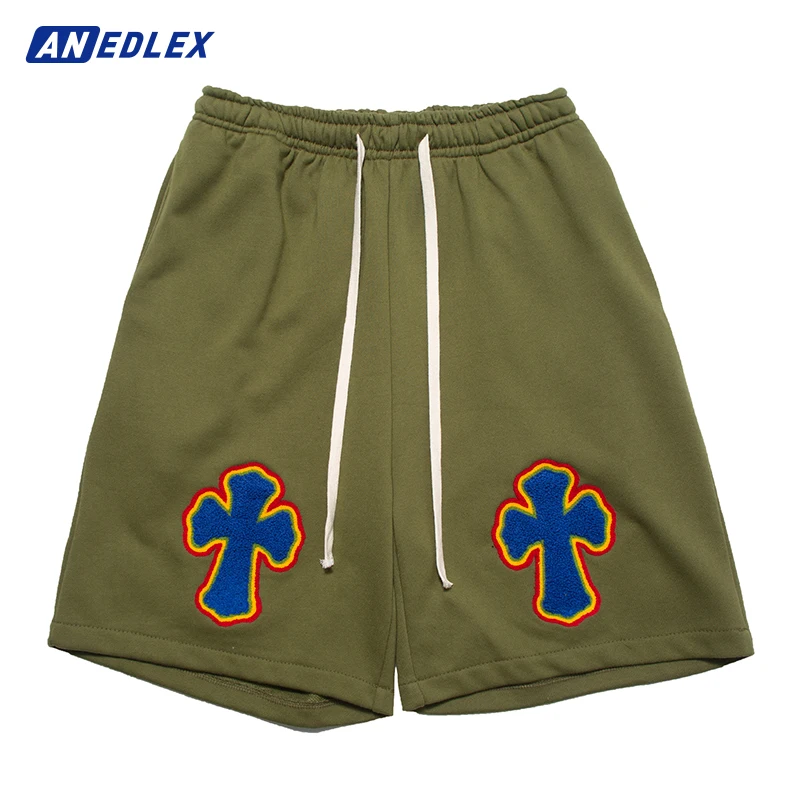 

2022 Hip Hop Streetwear Men Shorts Cross Embroidery Shorts Sweatpants Harajuku Cotton Jogger Shorts Fashion Summer Track Short