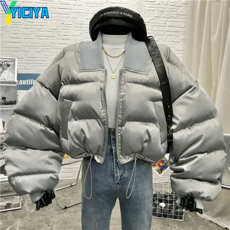 YICIYA Winter Parkas Woman 2023 Short High Waist Jackets Women's Bread Coat Jacket Autumn High Street Solid Long Sleeve Jackets