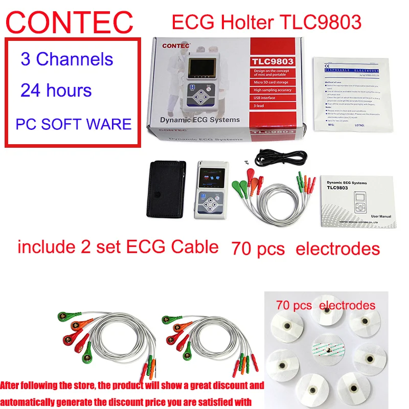 

CONTEC ECG Holter Dynamic ECG Monitor System 24 Hours ECG Recorder TLC 9803 Complimentary Additional Lead Wire And Electrodes