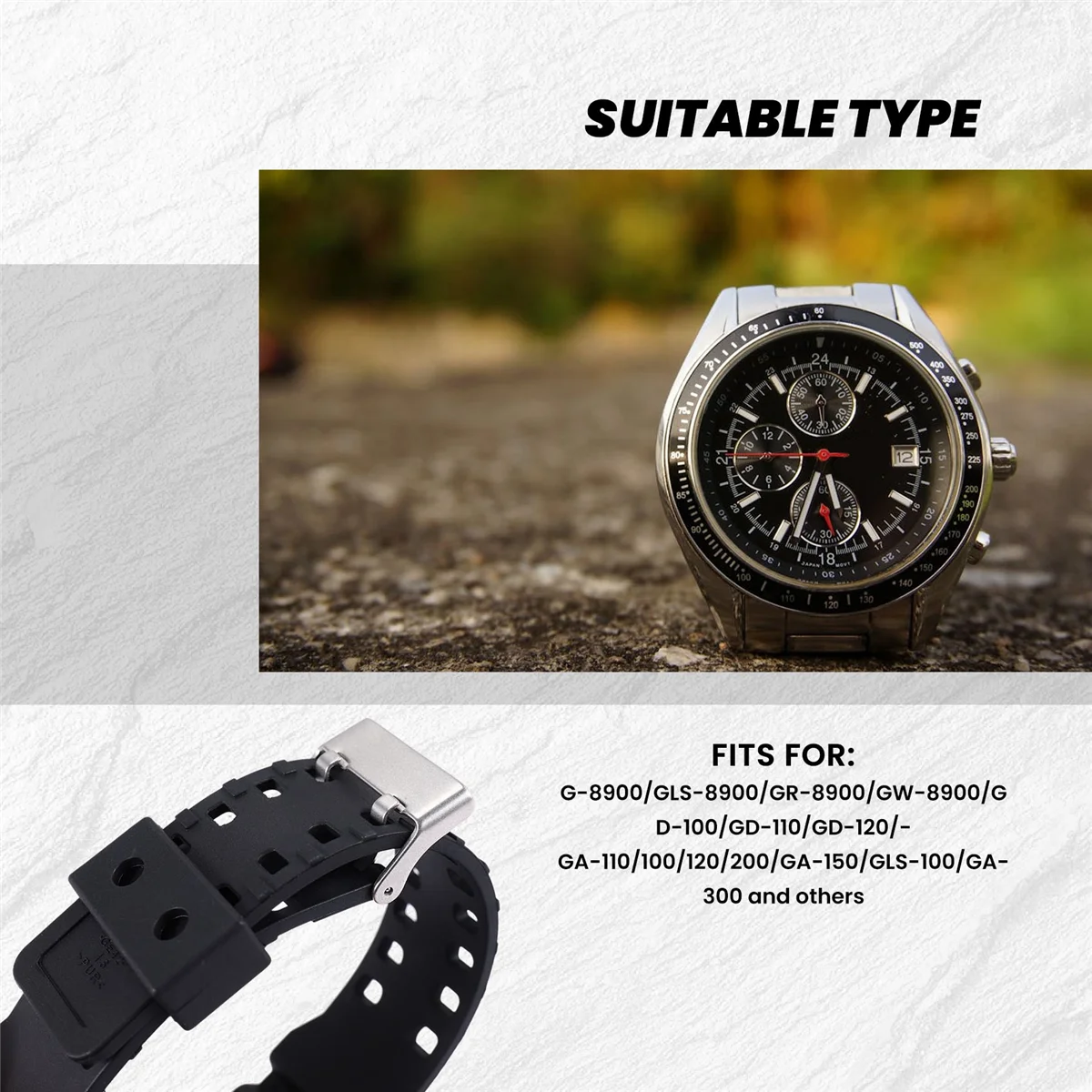 Сменный ремешок для часов из натуральной смолы G-Shock GD120/GA-100/GA-110/GA-100C (черный)