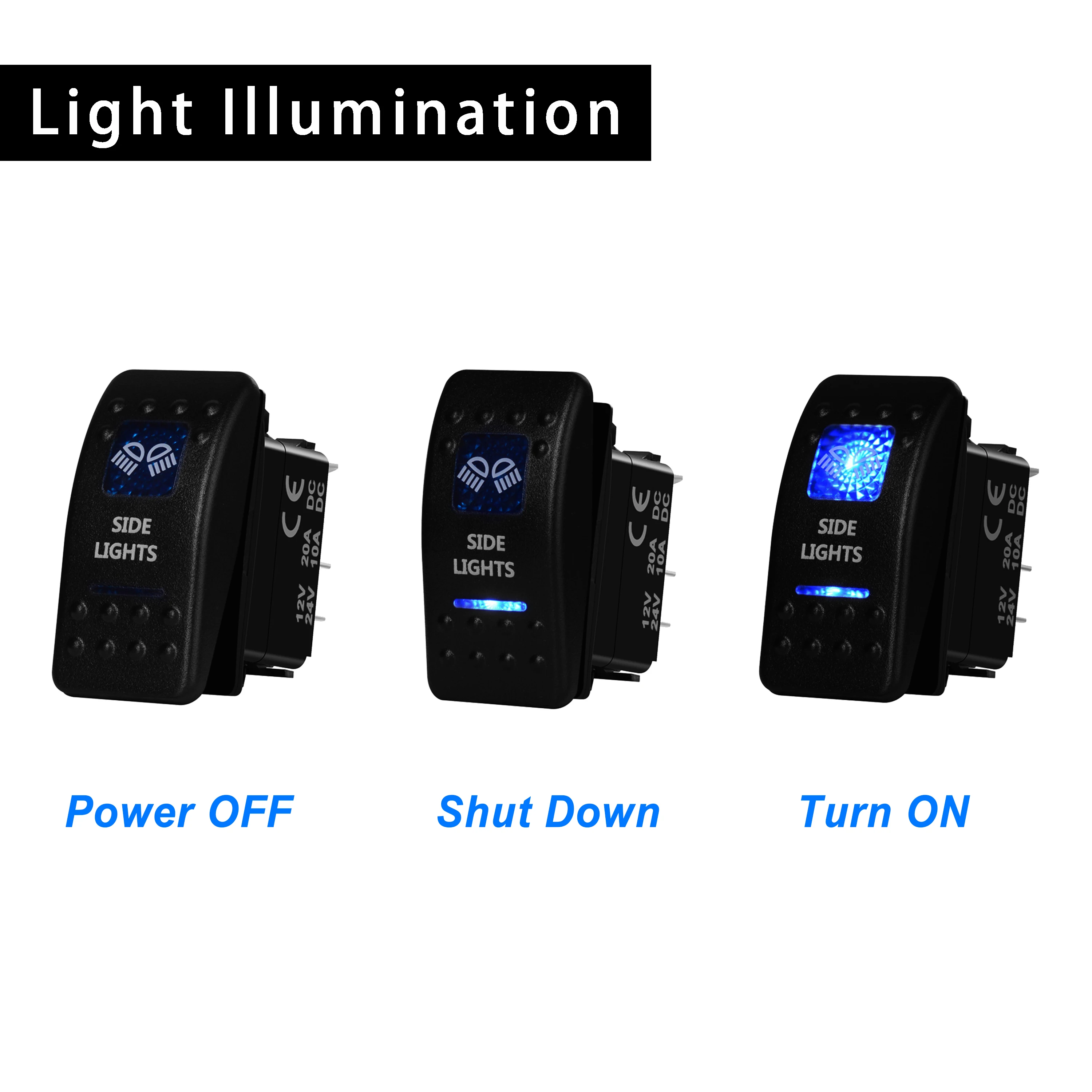 Синие светодиодные боковые огни 12 В/24 В клавишный переключатель SPST 5P ВКЛ./ВЫКЛ.