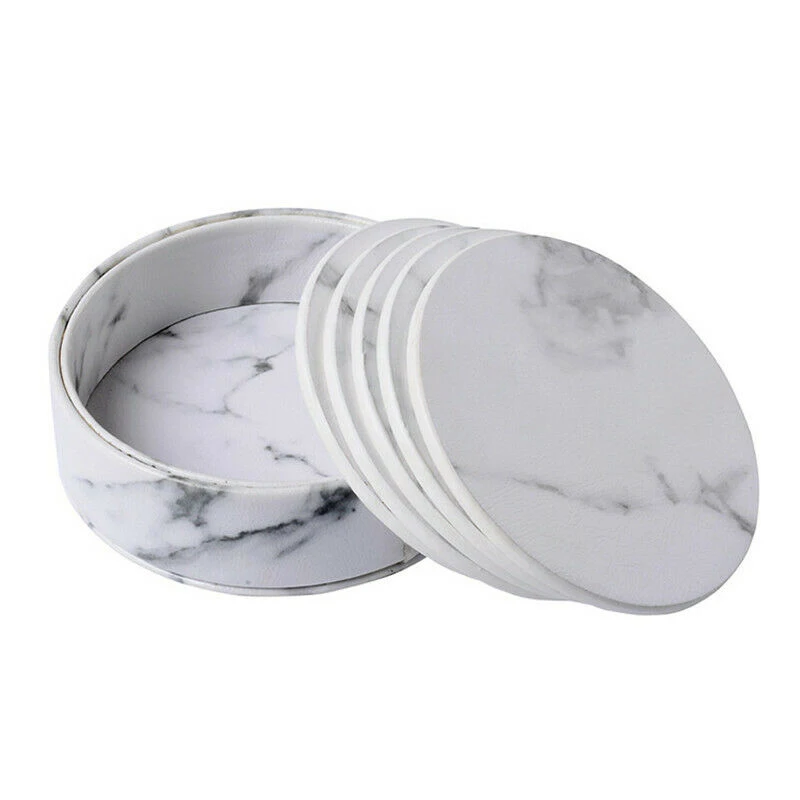 

Mats Placemats Marble Round Coasters Holder Tea Easy Pad Tea Coffee Coaster Cup Mat Clean Drink Leather 6pcs/set To Table Cup