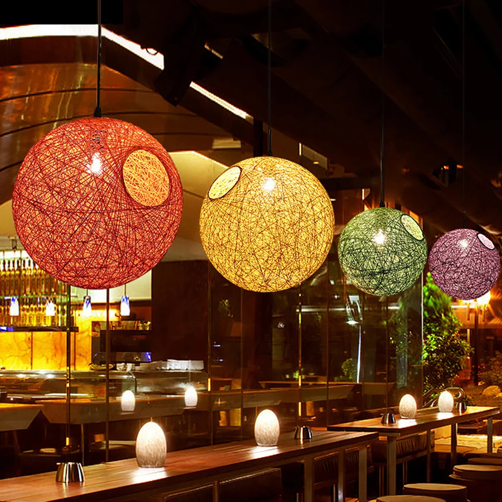 

Modern Rattan pendant Lights Hand-woven Pendant Hanging Lamp Restaurant Living Room Kitchen Light fixtures Luminaire Suspension