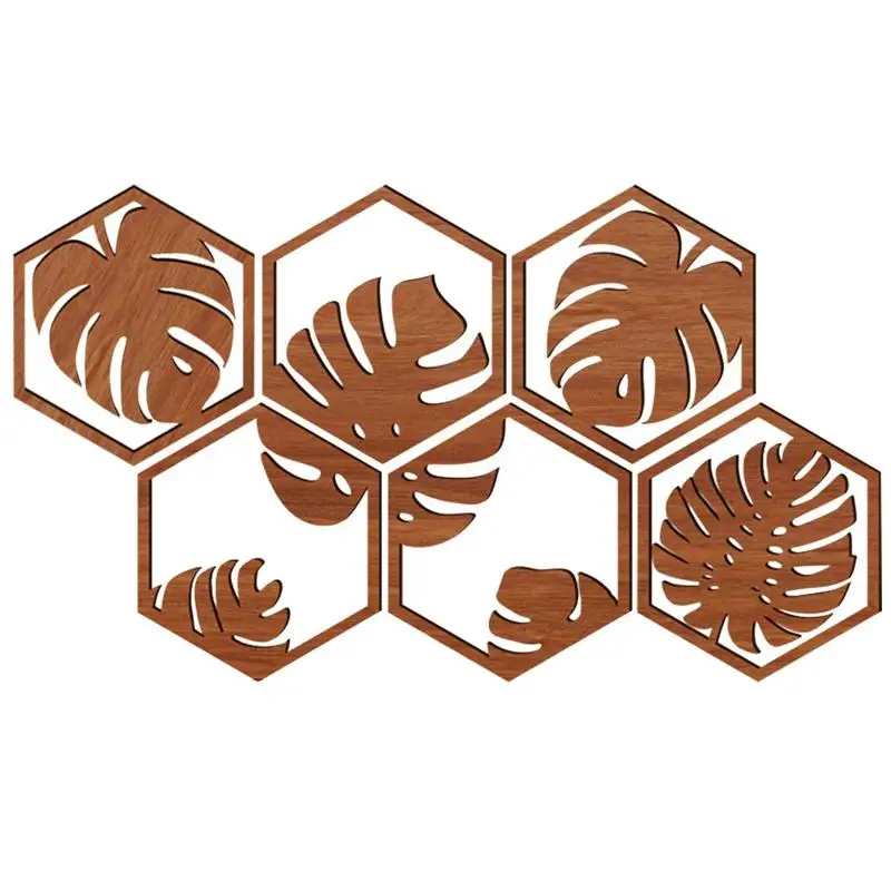 

Hexagon Wall Decals 6pcs Leaves Hexagon Wood Wall Stickers Wall Decals For Living Room Wall Decoration Bedroom Bathroom