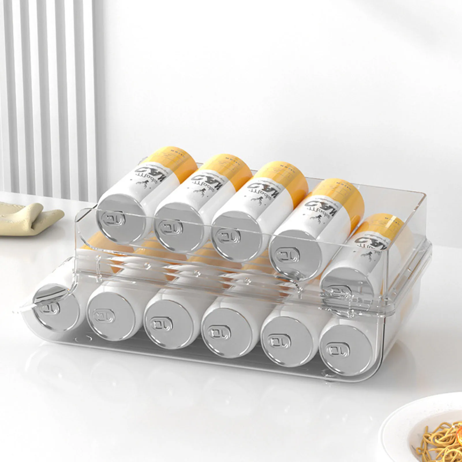 2Tier Rolling Refrigerator Organizer Bins Soda Can Storage Rack Container Drink Beverage Dispenser for Freezer Kitchen - купить по