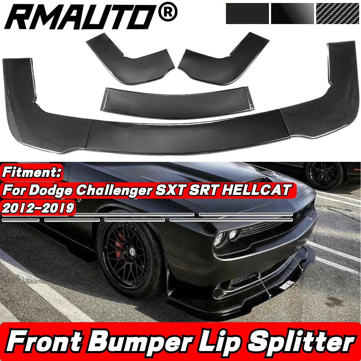 

For Dodge Challenger SXT SRT HELLCAT 2012-2019 Car Front Bumper Lip Diffuser Chin Body Styling Kit Splitter Spoiler Deflector