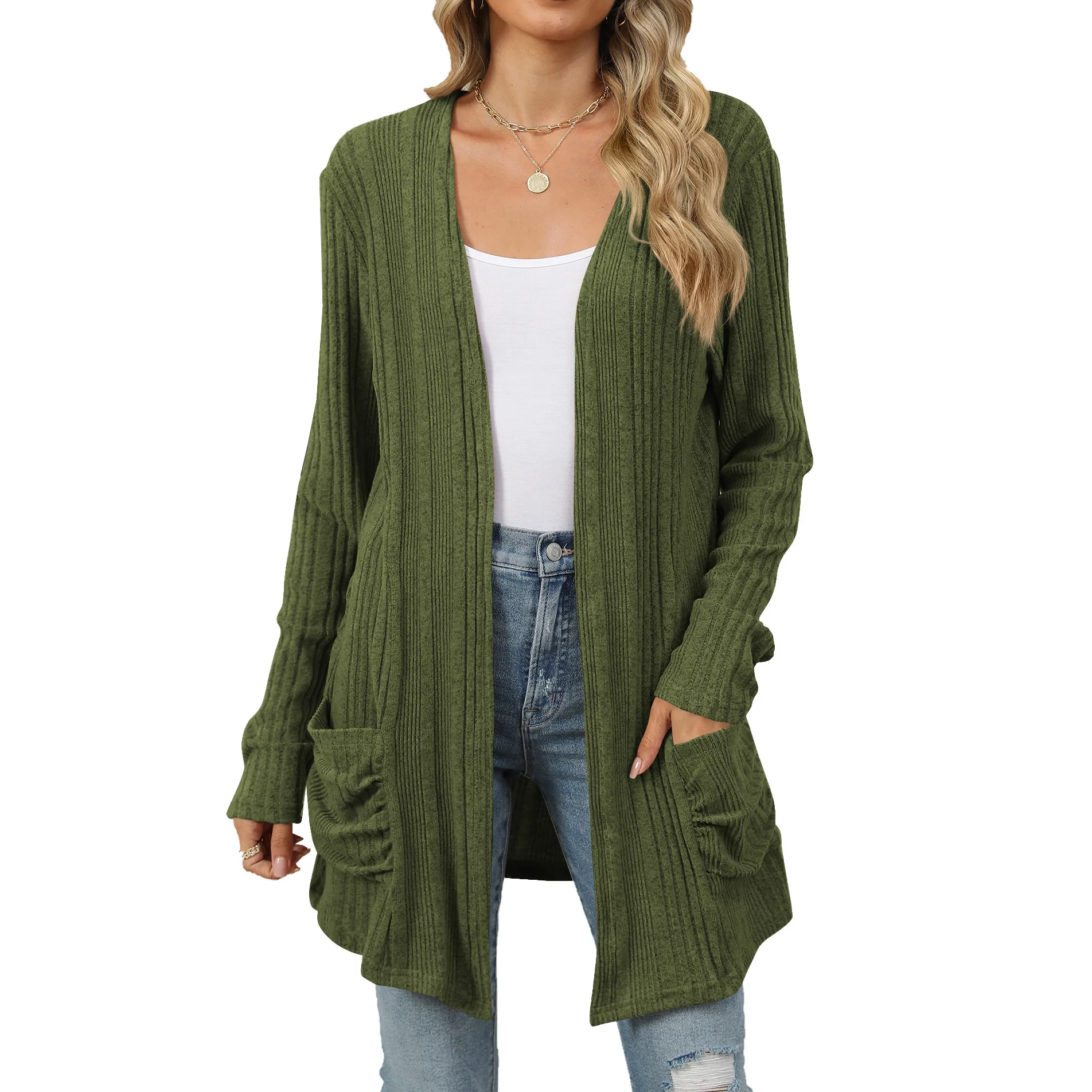 Новинка 2024 Женская Коллекция осень-зима повседневный однотонный кардиган с