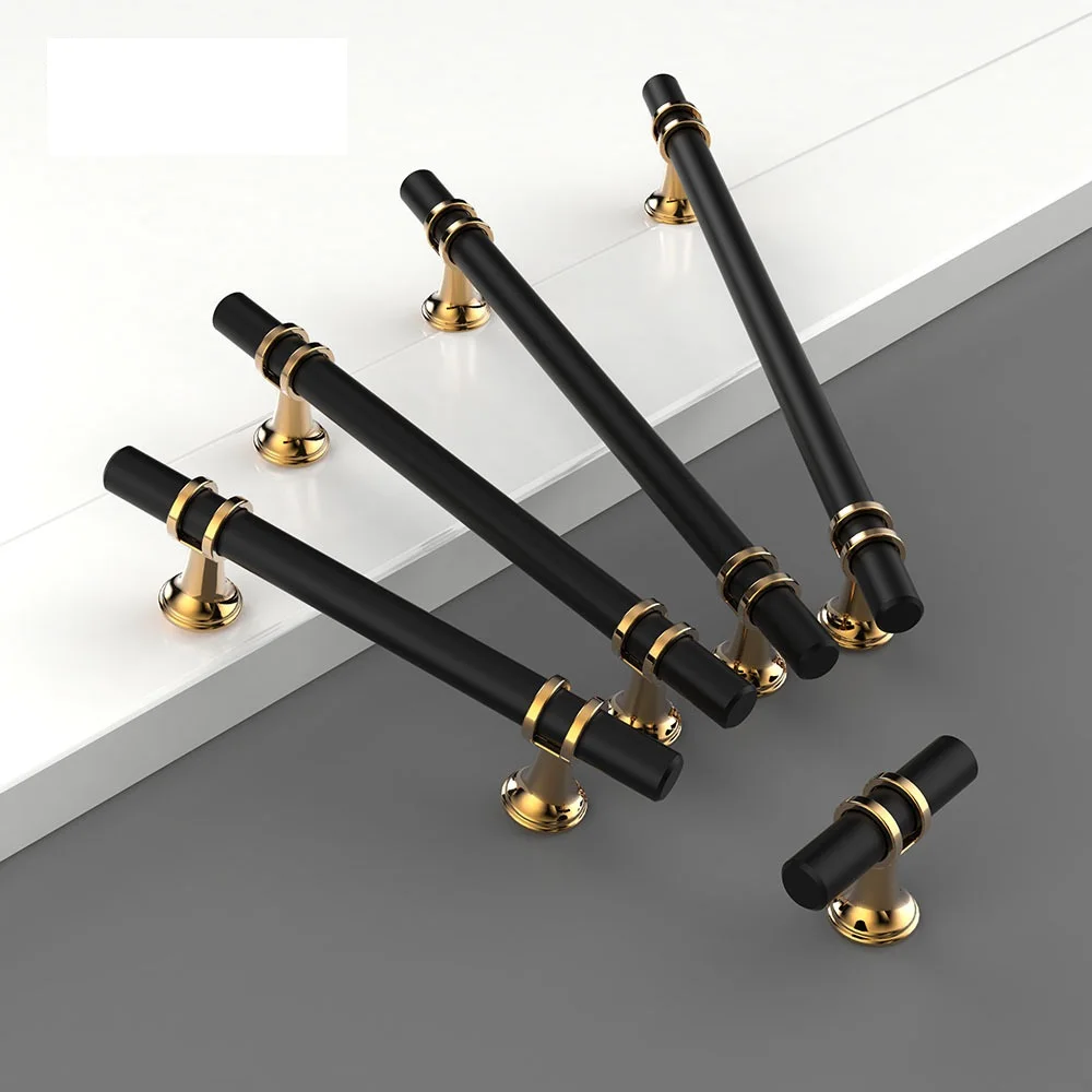 

Door handle modern minimalist black and gold luxury European high-end wardrobe cabinet door handle Nordic drawer single hole