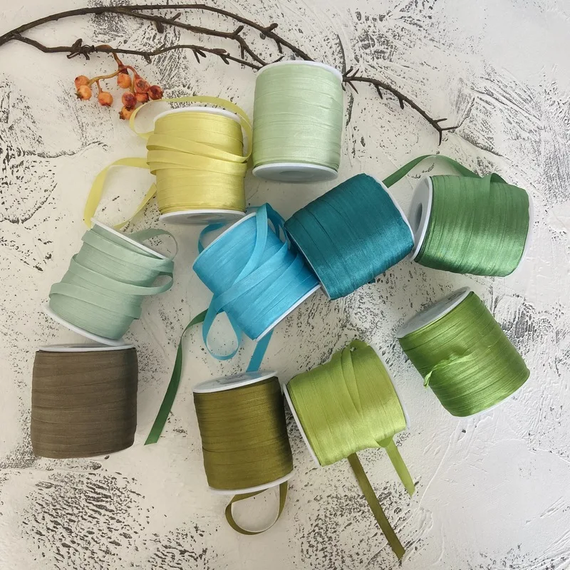 7mm,10m/color,silk set,100M,100% real pure thin normal silk ribbons for embroidery and handcraft project,gift packing greens