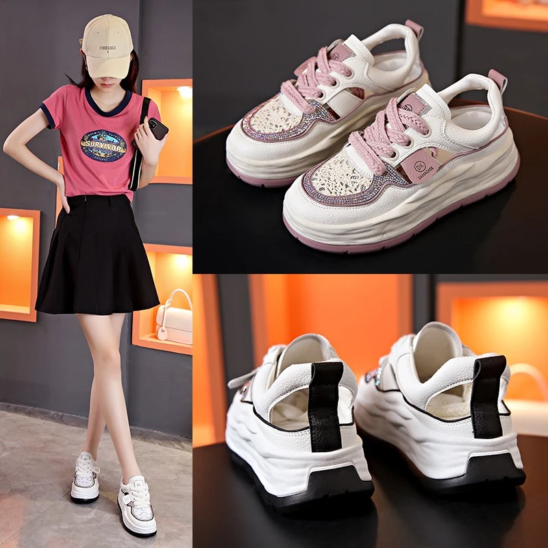 

2023 Summer New Fashion Sneakers Thick Sole Sports Casual Hollow Breathable Running Shoes Women's Vulcanized Shoes Women Shoes