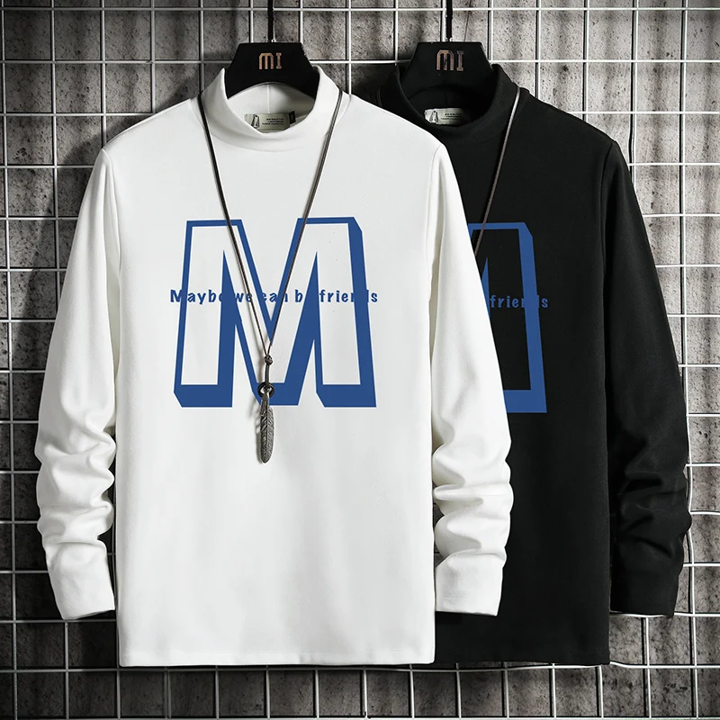 

Женская футболка с длинным рукавом, черная или белая футболка оверсайз в стиле хип-хоп, с высоким воротником, в стиле панк, весна-осень 2022